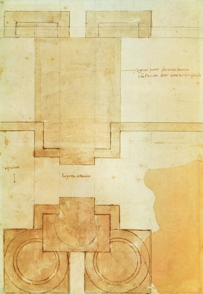 Plan van de trommel van de koepel van de kerk van de Sint-Pietersbasiliek door Michelangelo Buonarroti